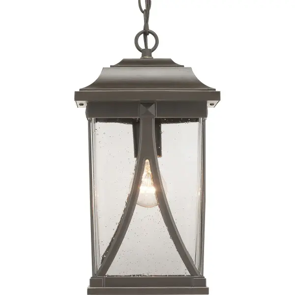 The Abbott Collection hanging lantern blends traditional craftsman details with clean modern lines in a durable antique bronze finish. JA8-compliant for California energy standards, this versatile fixture works beautifully on covered porches, patios, and outdoor entryways.