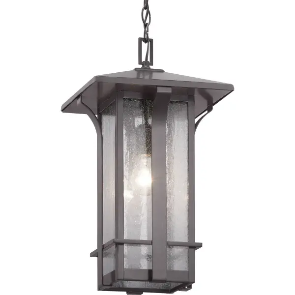 The Cullman hanging lantern blends modern clean lines with craftsman-inspired details in a durable outdoor fixture. Its antique bronze finish and geometric glass panels create sophisticated curb appeal while meeting JA8 energy standards.