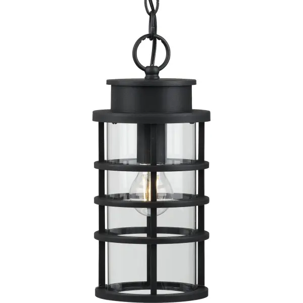 The Port Royal hanging lantern combines farmhouse charm with coastal durability. Its black finish and clear glass panels create timeless appeal, while DURASHIELD coating ensures long-lasting outdoor performance.