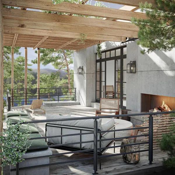 The Benton Harbor hanging lantern combines industrial charm with coastal durability. Its black finish with DURASHIELD protection stands up to outdoor elements while providing warm ambient lighting for porches and patios. - alternate view