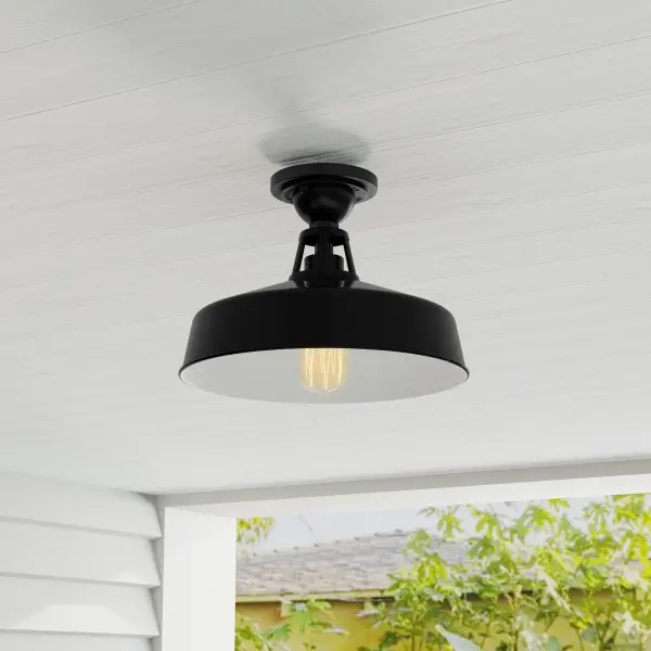 The Cedar Springs semi-flush mount combines farmhouse charm with coastal and industrial influences. Its white finish and clear glass shade make it ideal for porches, patios, and transitional indoor spaces. - alternate view