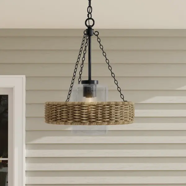 The Pembroke outdoor pendant combines transitional design with coastal influences, featuring a durable matte black finish. At 18.5 inches, it's perfectly sized for covered porches, patios, and entryways. - alternate view
