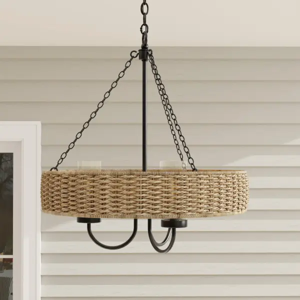 The Pembroke three-light pendant combines transitional elegance with outdoor durability in a matte black finish. At 21.5 inches, it's perfectly sized for covered porches, patios, and entryways, offering both style and weather resistance.