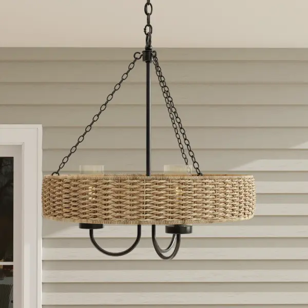 The Pembroke three-light pendant combines transitional elegance with outdoor durability in a matte black finish. At 21.5 inches, it's perfectly sized for covered porches, patios, and entryways, offering both style and weather resistance. - alternate view
