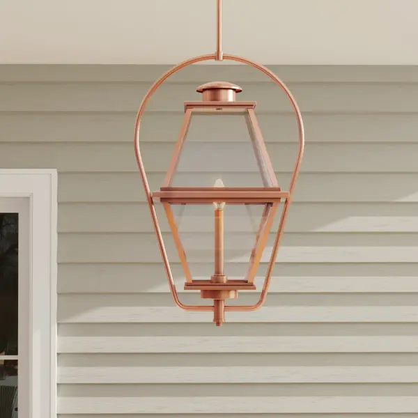 The Bradshaw outdoor hanging lantern combines traditional charm with transitional sophistication. Its clear glass panels and black finish create a timeless look perfect for porches, patios, and entryways. - alternate view
