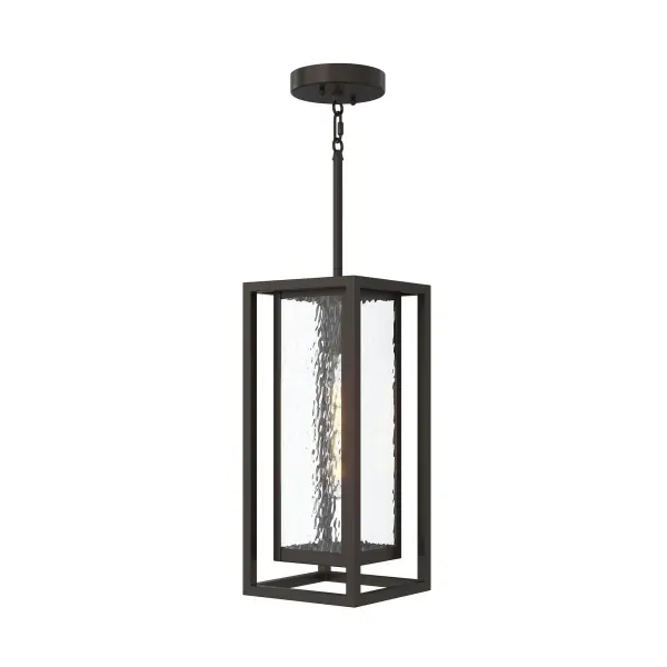 The Shaw Outdoor Pendant combines contemporary design with durable outdoor construction. Its antique bronze finish adds warmth while the open frame design provides excellent illumination for covered outdoor spaces. - alternate view