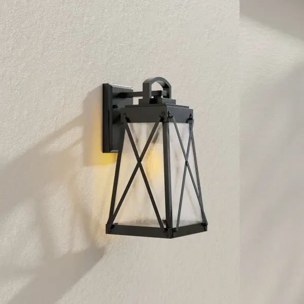 The Creighton wall lantern brings timeless farmhouse style to your exterior with its antique bronze finish and clear glass panels. JA8-compliant for California energy standards, this medium-sized fixture delivers both character and efficiency. - alternate view