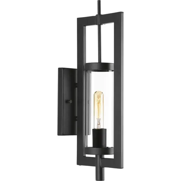 The McBee wall lantern brings urban industrial style to outdoor spaces with its sleek black finish and medium profile. JA8 compliant for California energy standards, this fixture combines modern aesthetics with practical outdoor lighting.