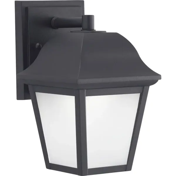 Energy-efficient LED wall lantern with classic traditional styling in durable black finish. JA8 compliant for California Title 24 requirements. Ideal for residential porches, patios, and entryways where space is limited.