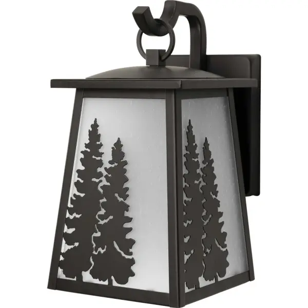 Create a home that is undeniably beautiful with the intricate craftsmanship of this-nature-inspired wall lantern. Beautiful white art glass panels serve as a backdrop to carefully crafted pine tree silhouettes. The panels are housed in a handsome antique bronze frame that will capture the gazes and hearts of both family members and guests. Collection: Torrey Rooms: Outdoor Finish: Antique Bronze Glass: Etched Seeded Width: 5.50" Height: 10.62" Length: 5.50" Weight: 3.31 lb Extension from Wall: 6.75" Wire: 6" Canopy: 0.75"x5.5"x4.5" Number of Bulbs: 1 Maximum Wattage: 100.00 W Bulb Type: A19 Bulb Base: E26 Light Source: Incandescent Voltage: 120.00 V Material: Steel Country of Origin: CN Safety Listing: cCSAus Safety Rating: Wet Title 20 Manufacturer Warranty: 1-year Limited Warranty Spec Sheet Parts Diagram