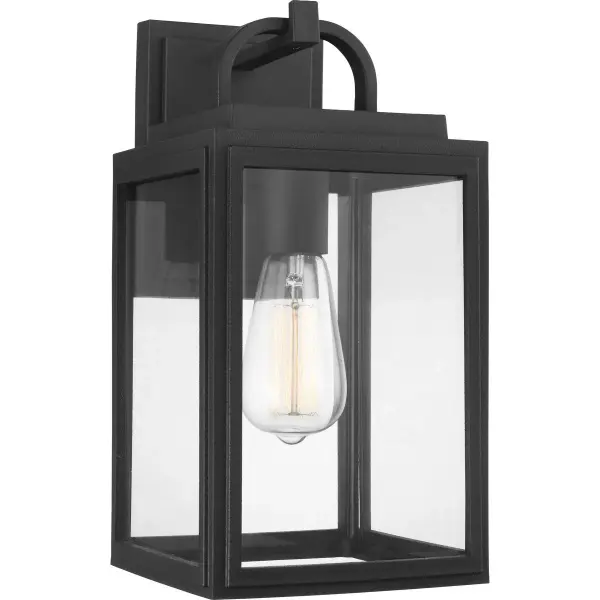 The Grandbury wall lantern combines transitional styling with DURASHIELD technology for lasting outdoor performance. Its antique bronze finish and clear glass panels create welcoming illumination for entryways and porches. - alternate view