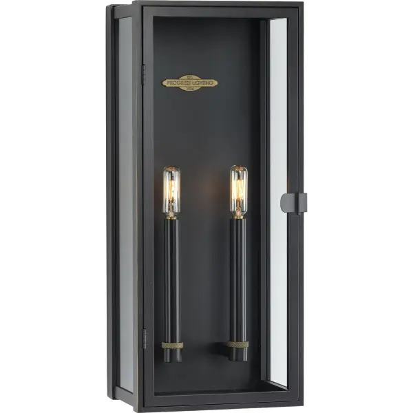 The Stature Collection combines classic lantern styling with modern clear glass panels in a sophisticated Oil Rubbed Bronze finish. This large-scale wall lantern delivers substantial presence and ample illumination for outdoor spaces. - alternate view