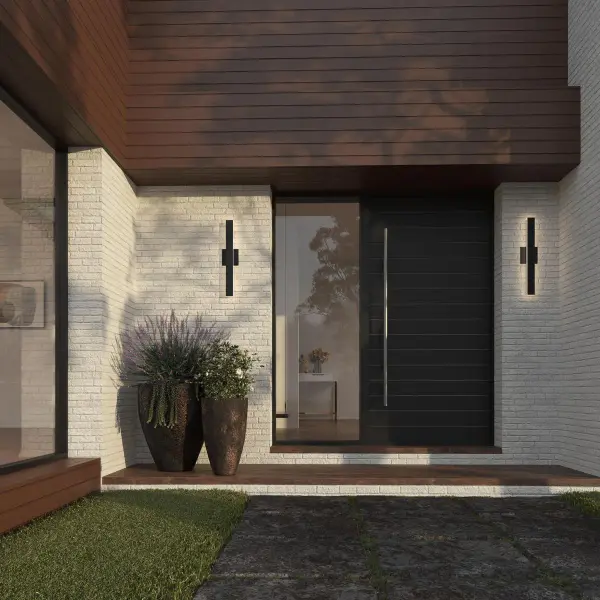The Z-2040 LED wall light delivers contemporary style with energy-efficient LED technology in a durable matte black finish. Perfect for residential outdoor spaces, this medium-sized fixture combines modern aesthetics with practical illumination. - alternate view