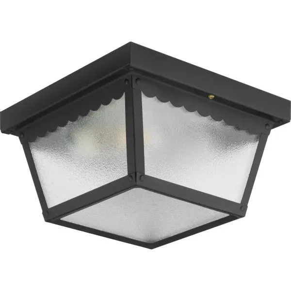 This compact 9.25" flush mount delivers reliable lighting for both indoor and outdoor spaces. The matte black finish and traditional styling make it ideal for porches, patios, and utility areas.