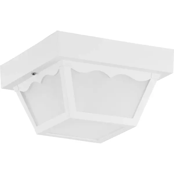 This compact 8-1/4" flush mount delivers reliable lighting for both indoor and outdoor spaces. The white finish and traditional styling make it a practical choice for porches, patios, hallways, and utility areas. - alternate view