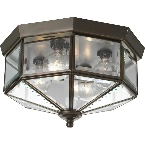 This traditional close-to-ceiling fixture combines brushed nickel finish with elegant beveled glass for a refined look. Perfect for rooms with lower ceilings, it provides ample illumination while maintaining a low profile.