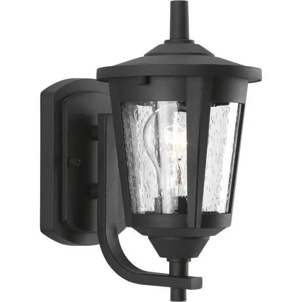 The East Haven small wall lantern combines timeless transitional design with contemporary JA8-compliant LED efficiency. Its textured black finish and compact size make it ideal for residential entryways and patios.