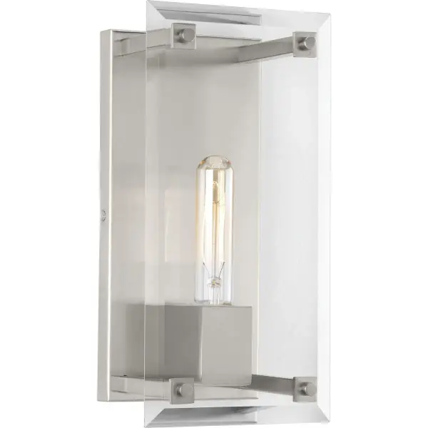 The Hobbs wall sconce blends farmhouse charm with transitional versatility. Its brushed nickel finish and clean lines make it suitable for bathrooms, hallways, and dining spaces in residential or light commercial settings. - alternate view