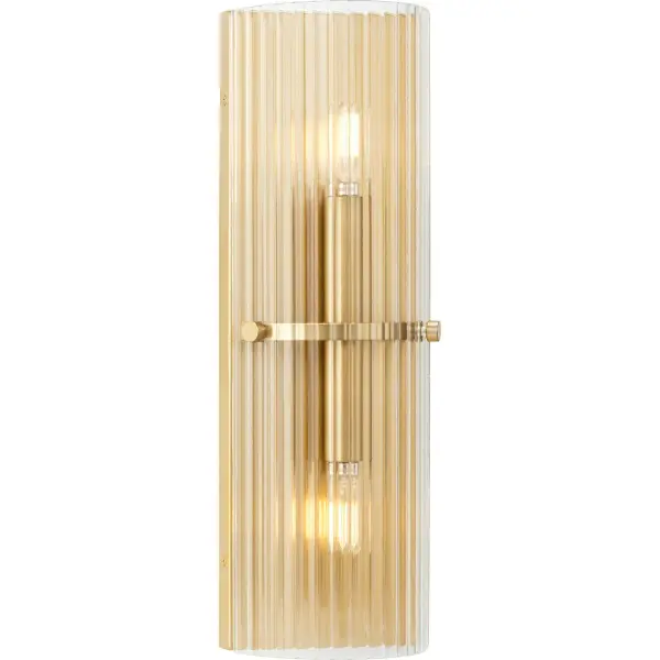 The Seville two-light wall sconce brings sophisticated transitional style to any space with its warm soft gold finish. Perfect for bathrooms, hallways, and dining areas, this versatile fixture complements both traditional and contemporary interiors.