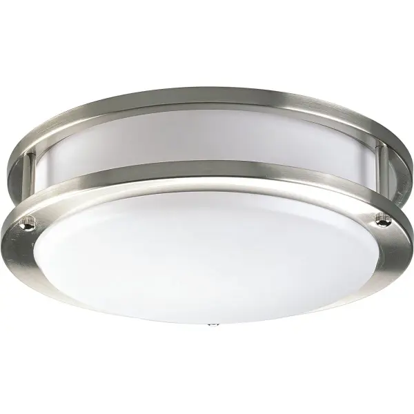 This compact 10-3/8" LED flush mount delivers modern style with energy-efficient lighting. The brushed nickel finish and low-profile design make it ideal for bedrooms, hallways, and closets where ceiling clearance is limited.
