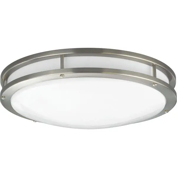 This 17.75" LED flush mount delivers contemporary style with integrated LED technology. The brushed nickel finish and clean profile make it ideal for modern spaces with standard ceiling heights.