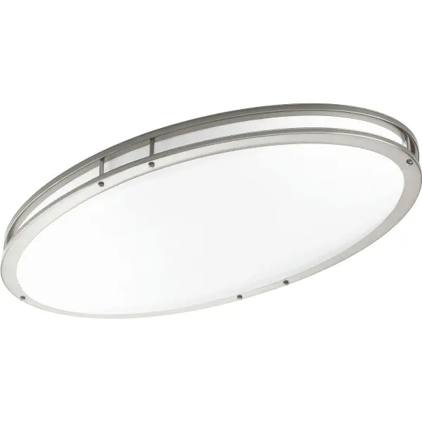This 18-inch oval LED flush mount combines energy-efficient lighting with a contemporary brushed nickel finish. Its low-profile design makes it ideal for bedrooms, hallways, and foyers where ceiling clearance is limited. - alternate view