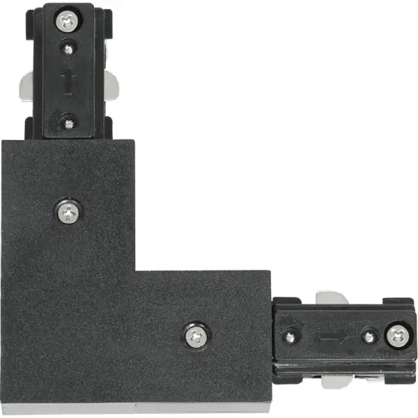 This black finish track connector enables clean 90-degree turns in LED track lighting layouts, perfect for creating L-shaped or corner configurations in residential and commercial spaces.