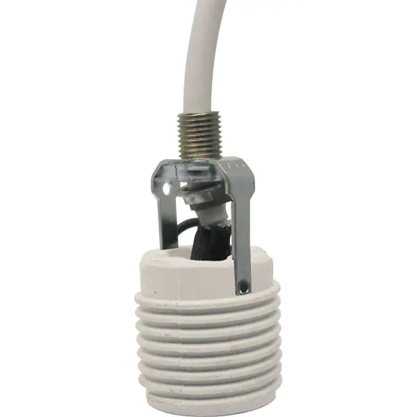 This white cord extender provides an additional 15 feet of drop length for pendant fixtures, enabling installation in spaces with high ceilings or where greater hanging length is desired.