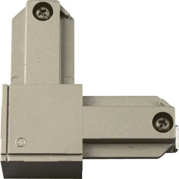 This outside polarity L connector enables 90-degree turns in Alpha track lighting configurations. The brushed nickel finish complements modern interiors while providing reliable electrical connectivity for track systems.