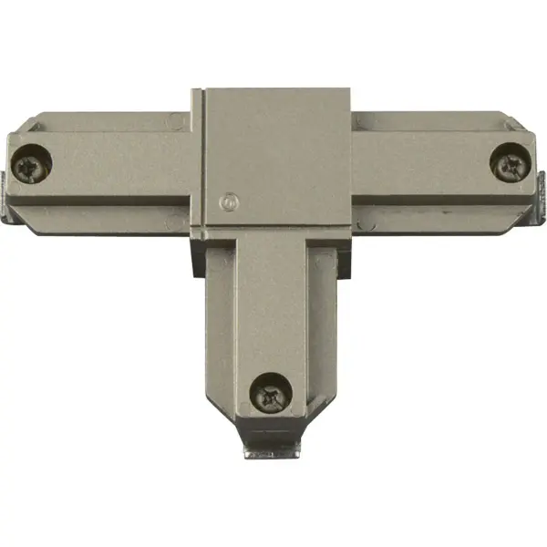 The Alpha Trak T Connector enables versatile track lighting layouts with outside-right polarity configuration. Brushed nickel finish complements modern interiors while providing reliable electrical connection.
