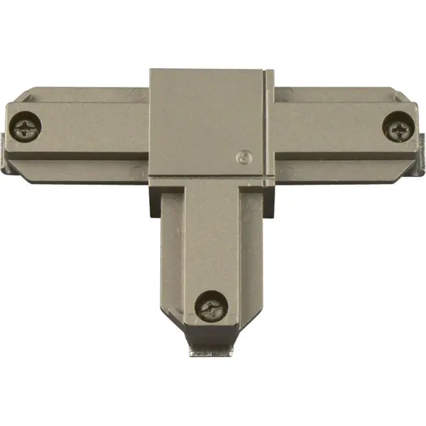 The Alpha Trak T Connector enables flexible track lighting layouts with inside-right polarity configuration. Brushed nickel finish complements modern interiors while providing reliable electrical connection. - alternate view