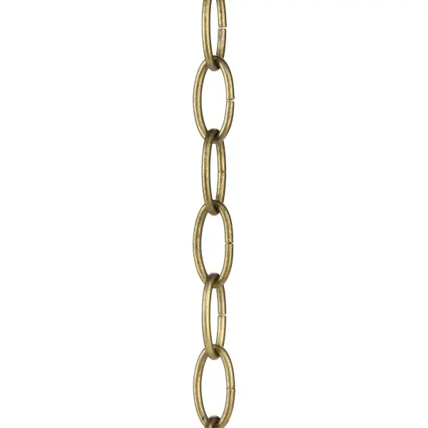 This 9-gauge accessory chain in Vintage Brass finish provides 48 inches of adjustable length for pendant fixtures. Ideal for customizing hanging heights in dining rooms and kitchens with high ceilings.