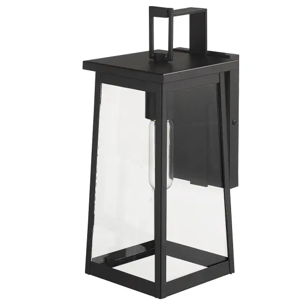 The Alden wall sconce combines timeless farmhouse charm with industrial-strength construction. Its matte black steel frame and clear glass shade create warm, welcoming illumination perfect for entryways and outdoor living areas.