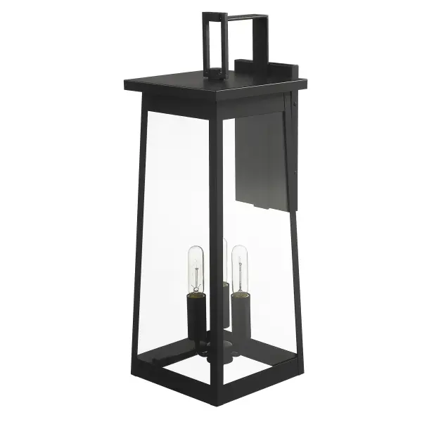 The Alden 3-Light Wall Sconce combines transitional elegance with industrial durability in a striking matte black finish. Its generous 29-inch height and clear glass panels create dramatic illumination for outdoor spaces.