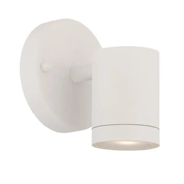 This energy-efficient LED wall sconce features a sleek textured white finish and clear glass shade. Its compact 5.25" profile makes it ideal for outdoor entryways, patios, and porches where modern style meets practical illumination.