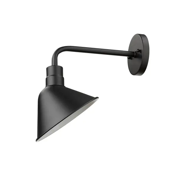 The Fuller wall sconce combines modern industrial design with durable steel construction in a sleek matte black finish. Its compact 12.5-inch height makes it ideal for flanking doorways or illuminating outdoor spaces.