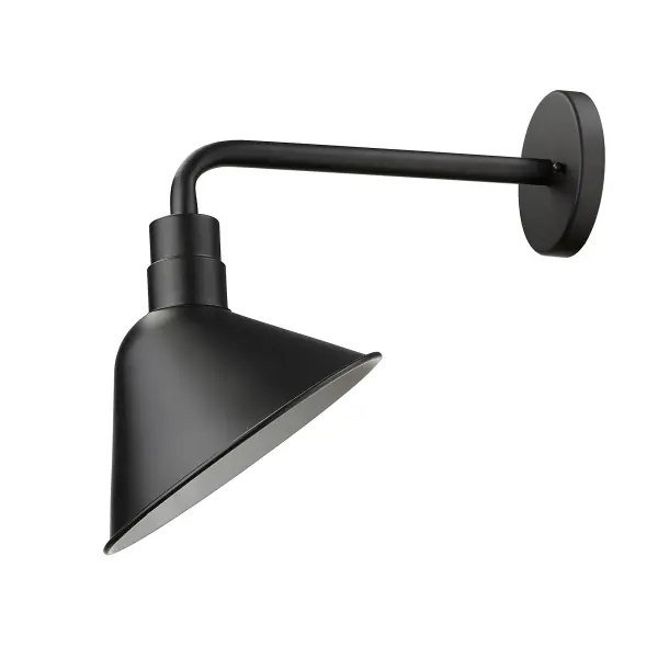The Fuller wall sconce combines sleek matte black steel construction with a modern industrial aesthetic. Its 18.5-inch extension creates dramatic lighting effects perfect for outdoor spaces.
