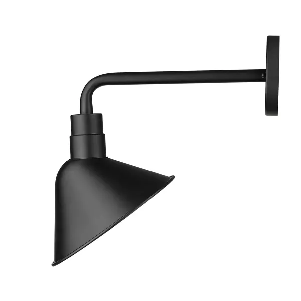 The Fuller wall sconce combines sleek matte black steel construction with a modern industrial aesthetic. Its 18.5-inch extension creates dramatic lighting effects perfect for outdoor spaces. - alternate view