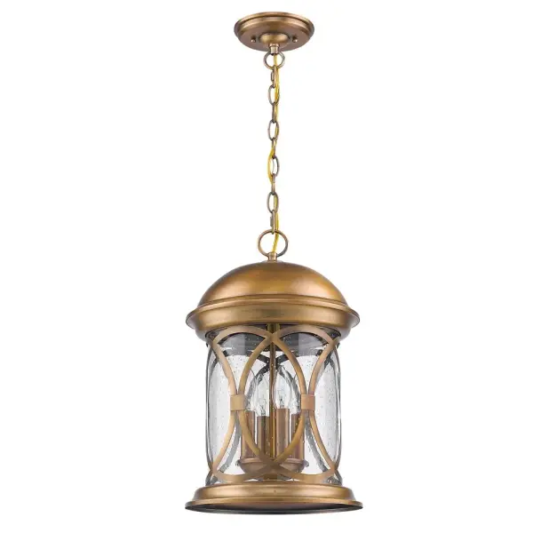 The Lincoln 4-Light Hanging Lantern combines traditional styling with weather-resistant stainless steel construction. Its antique textured bronze finish and clear seeded glass create warm, inviting illumination for covered outdoor spaces.