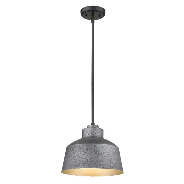 The Barnes pendant combines industrial charm with practical outdoor durability. Its gray steel finish and compact 12-inch width make it ideal for covered porches, entryways, and patios where weather-resistant lighting is needed.