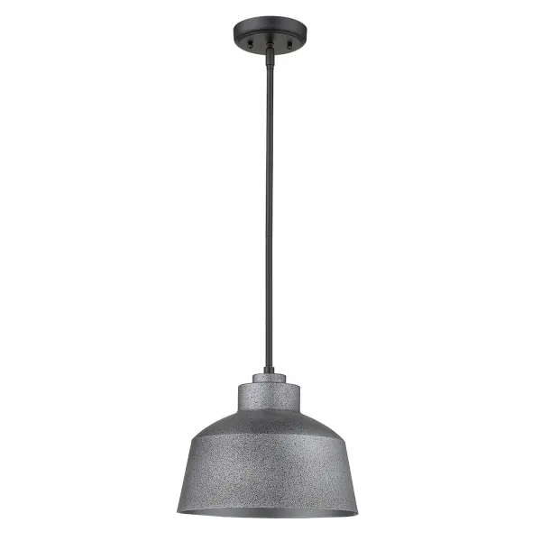 The Barnes pendant combines industrial charm with practical outdoor durability. Its gray steel finish and compact 12-inch width make it ideal for covered porches, entryways, and patios where weather-resistant lighting is needed. - alternate view