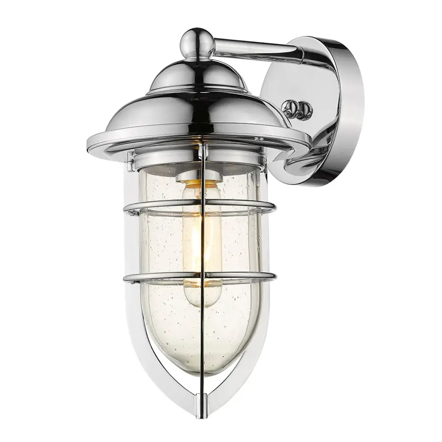 Compact Chrome Wall Sconce with Vintage Seeded Glass Appeal - Image 2