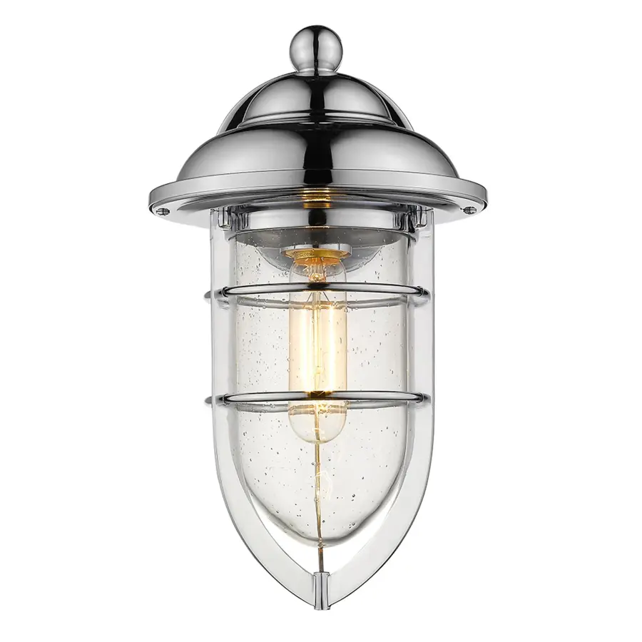Compact Chrome Wall Sconce with Vintage Seeded Glass Appeal - Image 4
