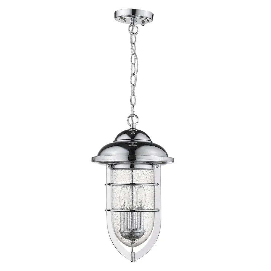 Classic Chrome Lantern with Seeded Glass for Outdoor Elegance - Image 1