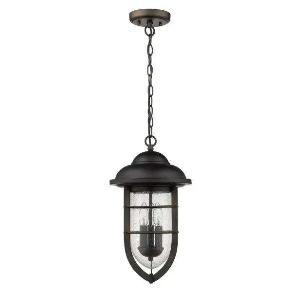 The Dylan 3-Light Hanging Lantern combines traditional lantern styling with oil-rubbed bronze finish and clear seeded glass for timeless outdoor appeal. Perfect for covered porches and entryways.