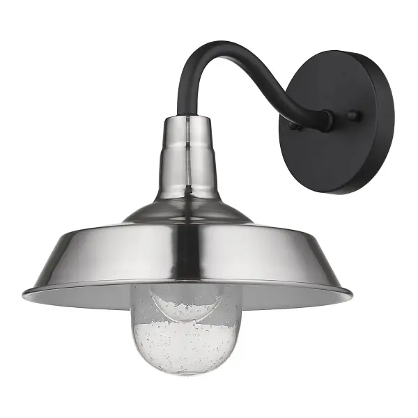 The Burry wall sconce combines timeless design with practical outdoor lighting. Its seeded glass globe and satin nickel finish create welcoming ambiance for entryways, porches, and patios.