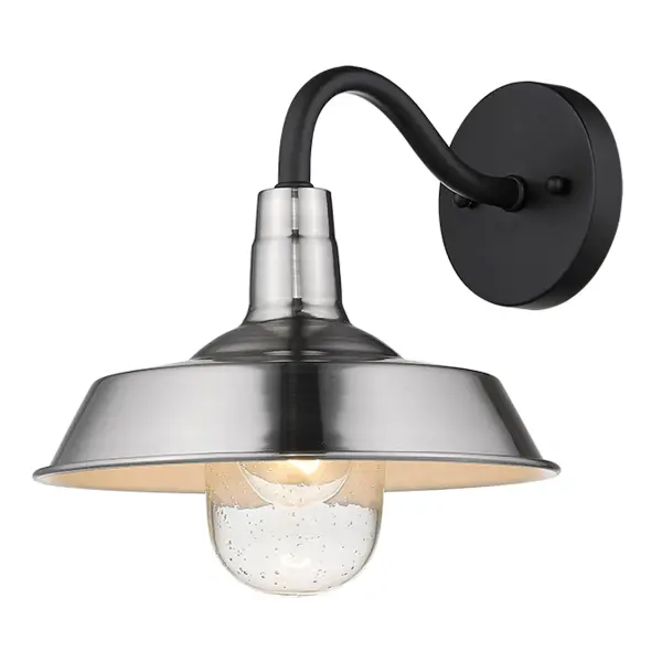 The Burry wall sconce combines timeless design with practical outdoor lighting. Its seeded glass globe and satin nickel finish create welcoming ambiance for entryways, porches, and patios. - alternate view