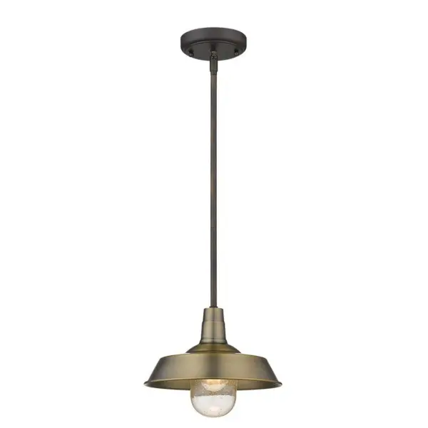 The Burry pendant combines rustic charm with versatile functionality. Its antique bronze finish and clear seeded glass globe create warm, inviting ambiance perfect for outdoor spaces or transitional indoor areas.