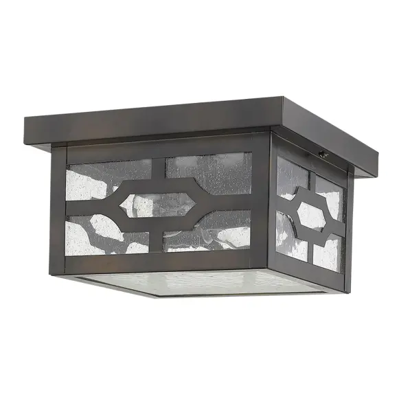 Compact Outdoor Flush Mount with Classic Seeded Glass Charm - Image 1