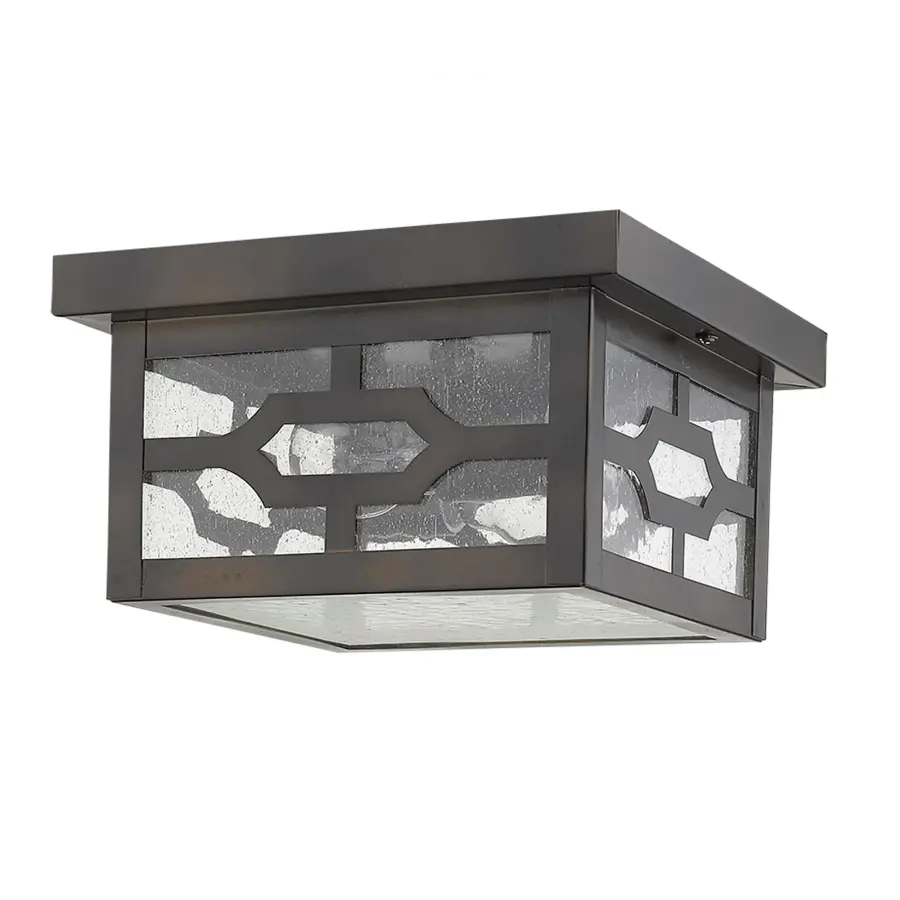 Compact Outdoor Flush Mount with Classic Seeded Glass Charm - Image 1